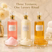 KABUT Premium Care Trio Bundle  - Amber Pink Gemstone Amino Acid Body Wash + Diamond Essence Shampoo + Tahitian Black Pearl Conditioner